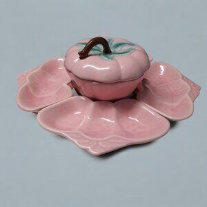 Belmar Vintage Pink Strawberry Ceramic Shaped Serving Set Dip‎ Veggie 6 Pieces